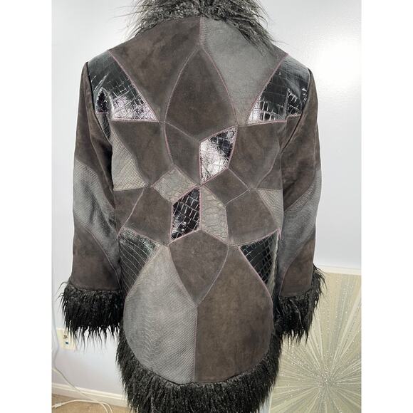 Free People Beatrix Patchwork Fur Hem Black Leather Coat Size XS - Picture 7 of 11